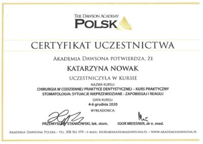 Certyfikat Dr Katarzyna Nowak