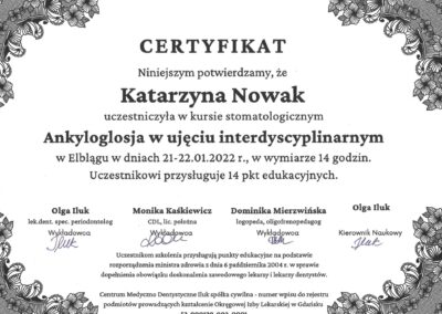 Certyfikat Dr Katarzyna Nowak