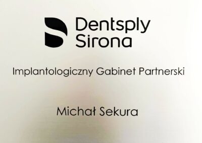 Certyfikat Dentsply Sirona - Michał Sekura - Dyplom Implantolog Warszawa Sadyba Stegny